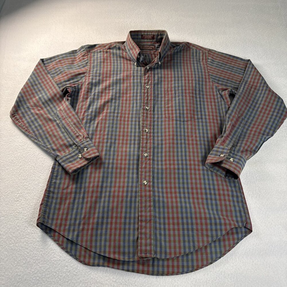Chaps Ralph Lauren Mens Medium Button Down Shirt Multi Color Gingham Plaid LS